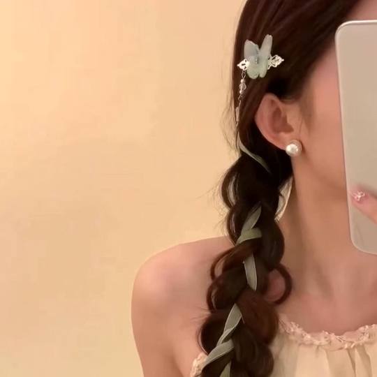 Butterfly tassel ribbon hairpin double ponytail hair accessory