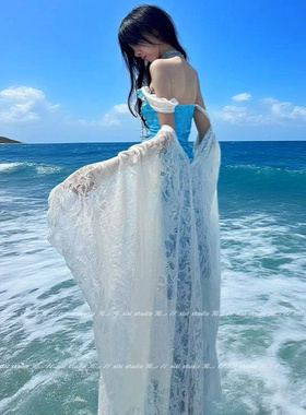 海边绝美白色流苏披肩裙子外搭