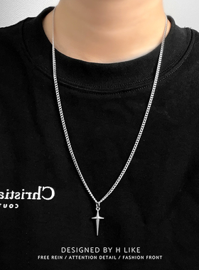 钛钢蛇骨链男女项链吊坠长十字星