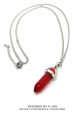红色水晶钛钢蛇骨链男女项链吊坠