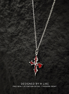 甜酷风爆闪红色十字架吊坠项链新