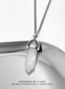 黑白水晶钛钢蛇骨链男女项链吊坠