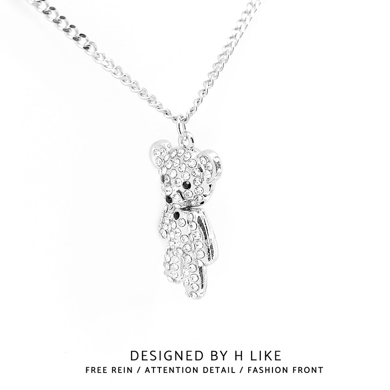 泰迪轻奢卡通项链吊坠饰品小熊可爱女生嘻哈钛钢毛衣链水钻不掉色,淘宝优惠券,粉丝福利购,淘宝优惠卷