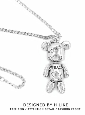 欧美网红小熊嘻哈潮酷项链吊坠女