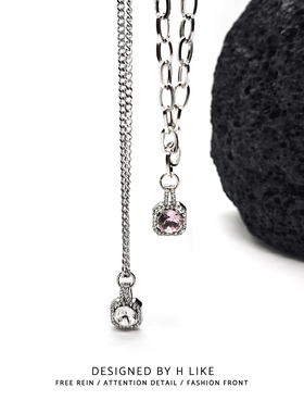 透明粉方钻项链吊坠饰品毛衣链