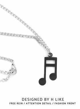 暗黑冷淡风音符项链吊坠饰品钛钢