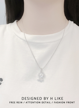 向日葵水钻项链吊坠钛钢情侣蛇链