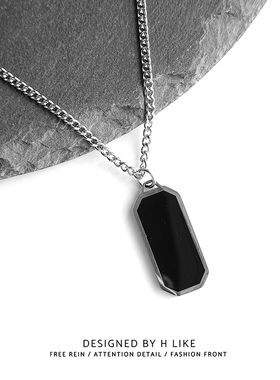 黑色长牌钛钢蛇骨链男女项链吊坠