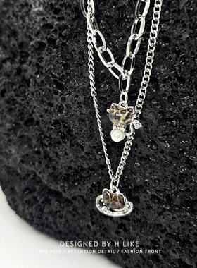 豹纹猫咪项链吊坠饰品毛衣链