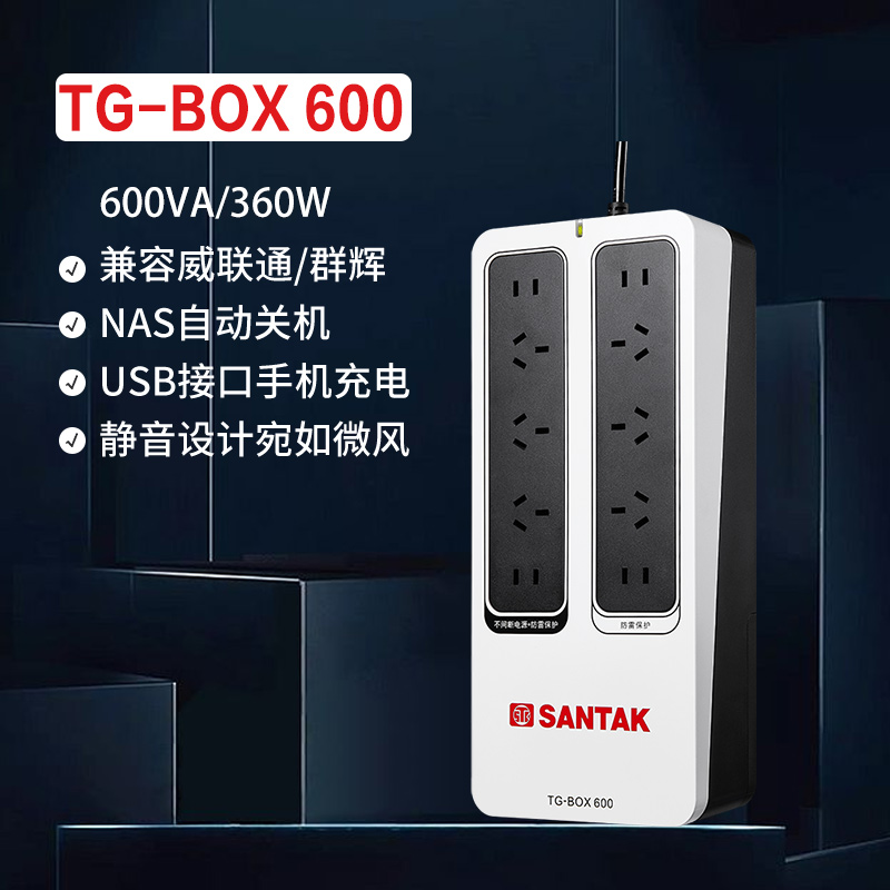 山特UPS不间断电源 NAS自动识别防雷静音后备TG-BOX600 600VA360W - 图1