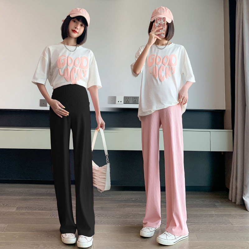 夏季外穿阔腿裤垂感粉色瘦孕妇裤子 班比丽朵孕妇阔腿裤