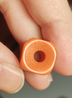 西藏元素14mm橘色料器手工款大咒点图腾大压痕一物一图佩珠隔珠款