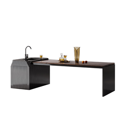 诚骏胡桃木岛台餐桌一体带水槽现代轻奢高级感设计师意式陨石导台 - 图3