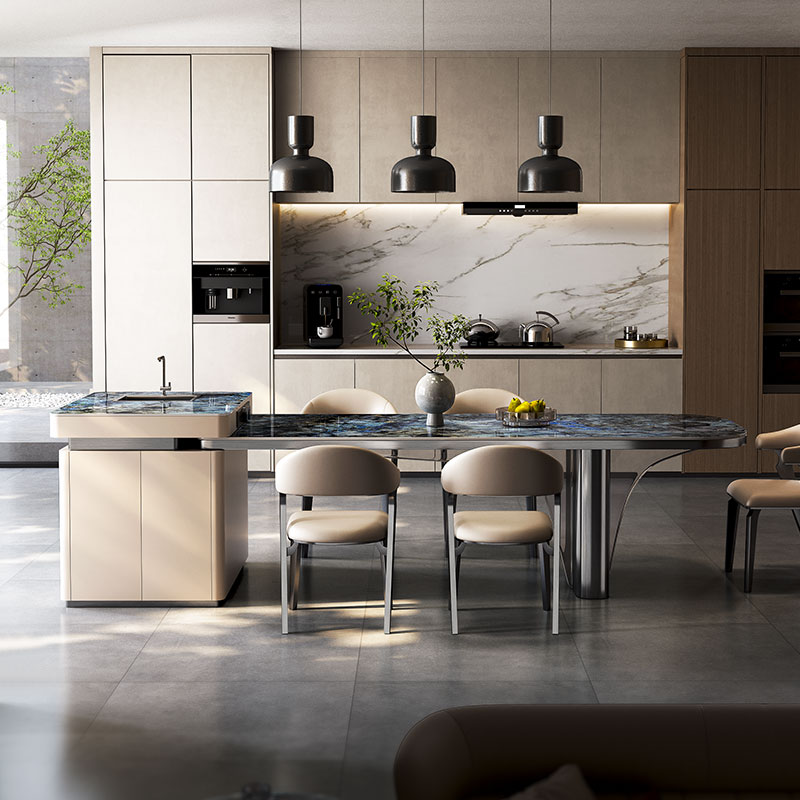 诚骏奢石岩板岛台餐桌一体多功能轻奢高端抽拉式伸缩实木导台饭桌 - 图1