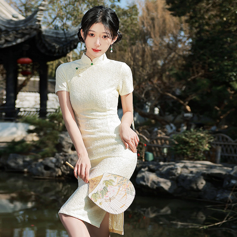 改良蕾丝旗袍2022年新款收腰晚礼服 闺小蜜旗袍