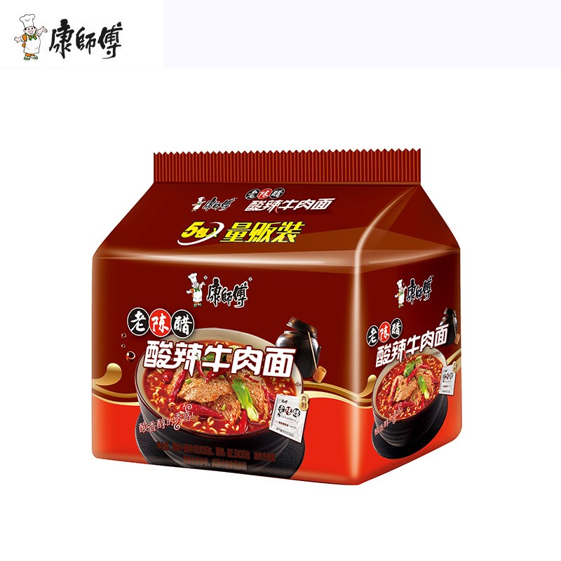 康师傅老陈醋酸辣牛肉面经典系列即食方便面111g*5袋五连包煮泡面-图2