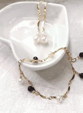 LINRUNG珍珠手链女夏高级感轻奢小众精致手镯潮金色链条拼接手饰