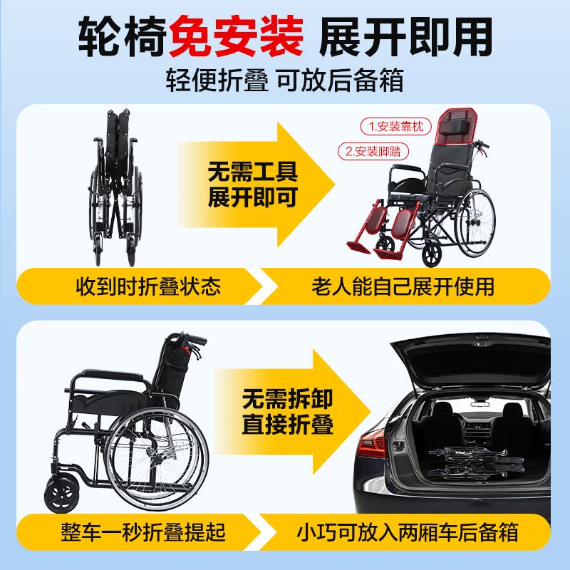 可孚轮椅车瘫痪老人专用多功能带坐便器高靠背可躺式洗澡折叠轻便 - 图0