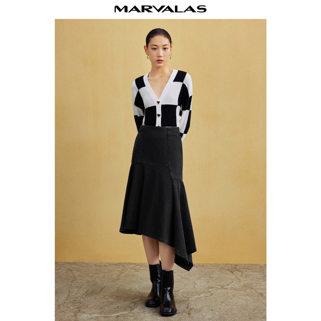 Mander's poem long skirt irregular denim long skirt