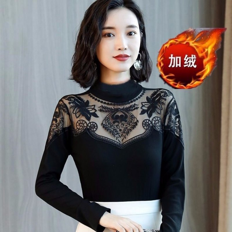 单款加绒保暖蕾丝长袖弹力打底衫 mgrmT恤