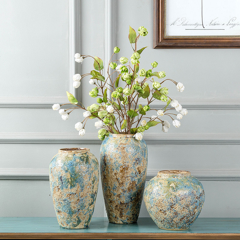 景德镇复古花瓶手工粗陶插花干花仿真花盆客厅卧室电视柜桌面摆件,淘宝优惠券,粉丝福利购,淘宝优惠卷