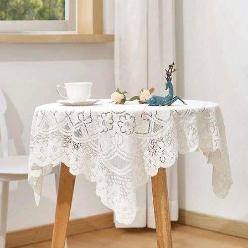 Fashion White Lace Tablecloth Cabinet Cover Tassel - 图0