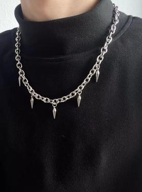 男士不锈钢项炼钛钢项炼男士时髦的嘻哈流苏铆钉项炼