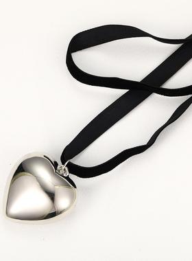 Double layered velvet heart-shaped collar necklace耳环