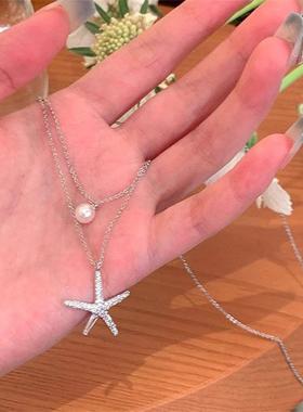 Starfish Pearl Necklace for Women双层海星珍珠项炼 炼 女锁骨