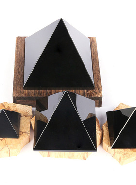 天然水晶黑曜石原石金字塔七星