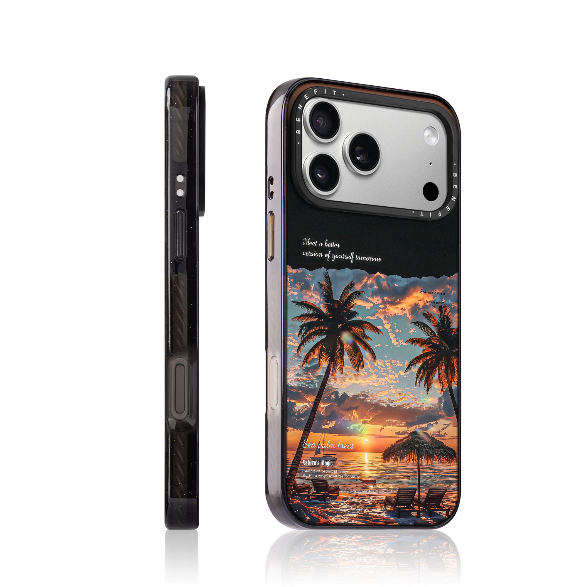 benefit绝美夕阳海滩椰树适用于iphone17promax苹果16PRO晶盾磁吸手机壳15新款13套14冰川纹12防摔彩色边框,淘宝优惠券,粉丝福利购,淘宝优惠卷