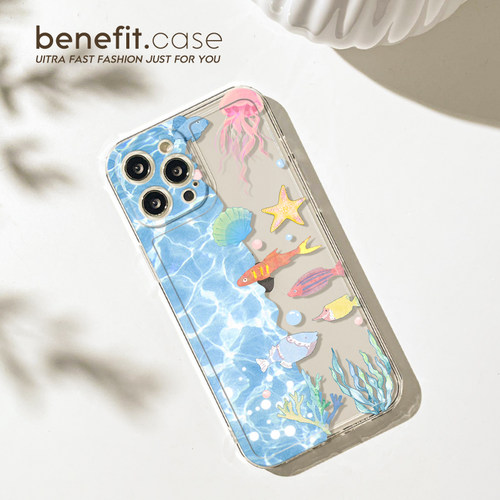 benefit夏日蓝色海洋小鱼17适用于iphone16promax苹果15PRO手机壳13新款14套12创意11透明xsmax硅胶xr防摔8p - 图3