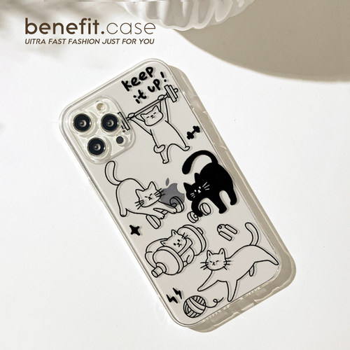 benefit悠闲玩耍健身猫咪17适用于iphone16promax苹果15PRO手机壳13新款14套12简约11透明xsmax硅胶xr防摔8p - 图3
