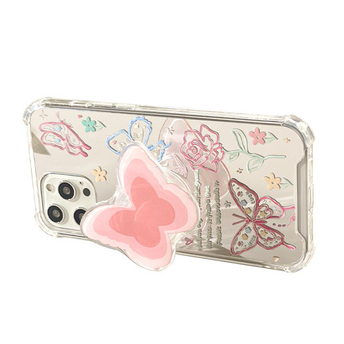 benefit少女镜面蝴蝶带支架适用15苹果13手机壳iphone14promax新款12套11文艺xsmax补妆xr全包8plus硅胶保护7 - 图3