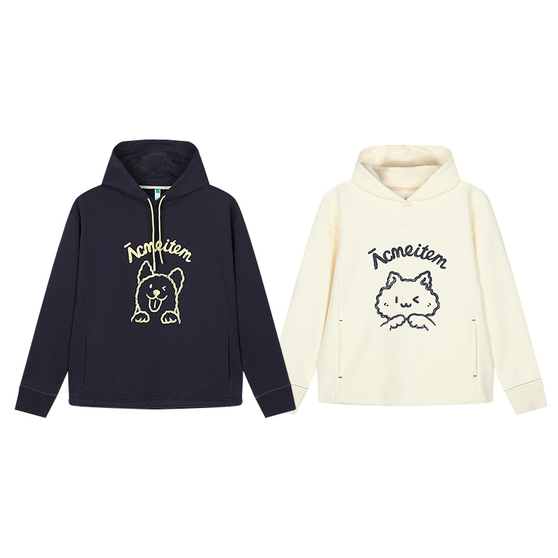 ACMEITEM爱棵米 户外秋冬亲子动物印花连帽卫衣加绒宽松上衣男女 - 图3