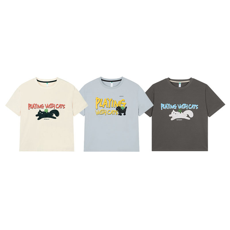 【速干】ACMEITEM爱棵米 户外亲子猫猫印花运动短袖宽松T恤上衣女,淘宝优惠券,粉丝福利购,淘宝优惠卷