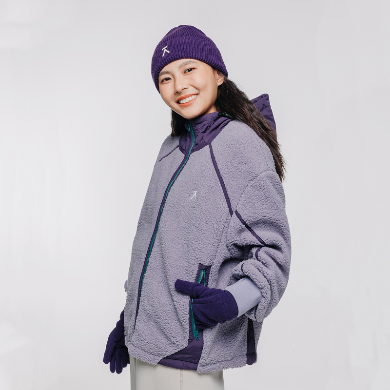 ACMEITEM爱棵米 秋冬保暖仿羊羔毛连帽外套休闲颗粒绒宽松开衫女 - 图0