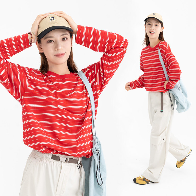 ACMEITEM爱棵米 26春新品番茄红条纹长袖T恤圆领宽松内搭上衣男女,淘宝优惠券,粉丝福利购,淘宝优惠卷
