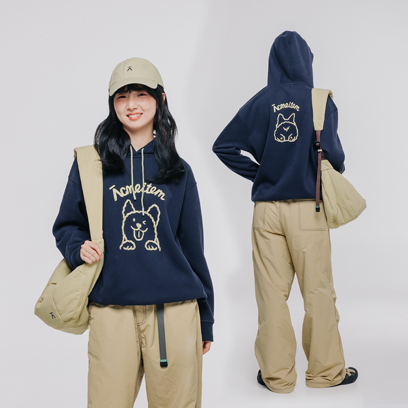 ACMEITEM爱棵米 户外秋冬亲子动物印花连帽卫衣加绒宽松上衣男女 - 图2