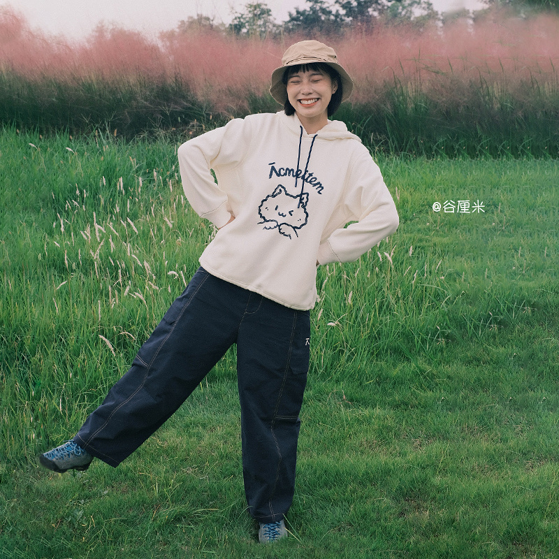 ACMEITEM爱棵米 户外秋冬亲子动物印花连帽卫衣加绒宽松上衣男女 - 图0