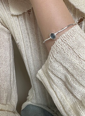 海蓝手镯银不规则小众冷淡风男女