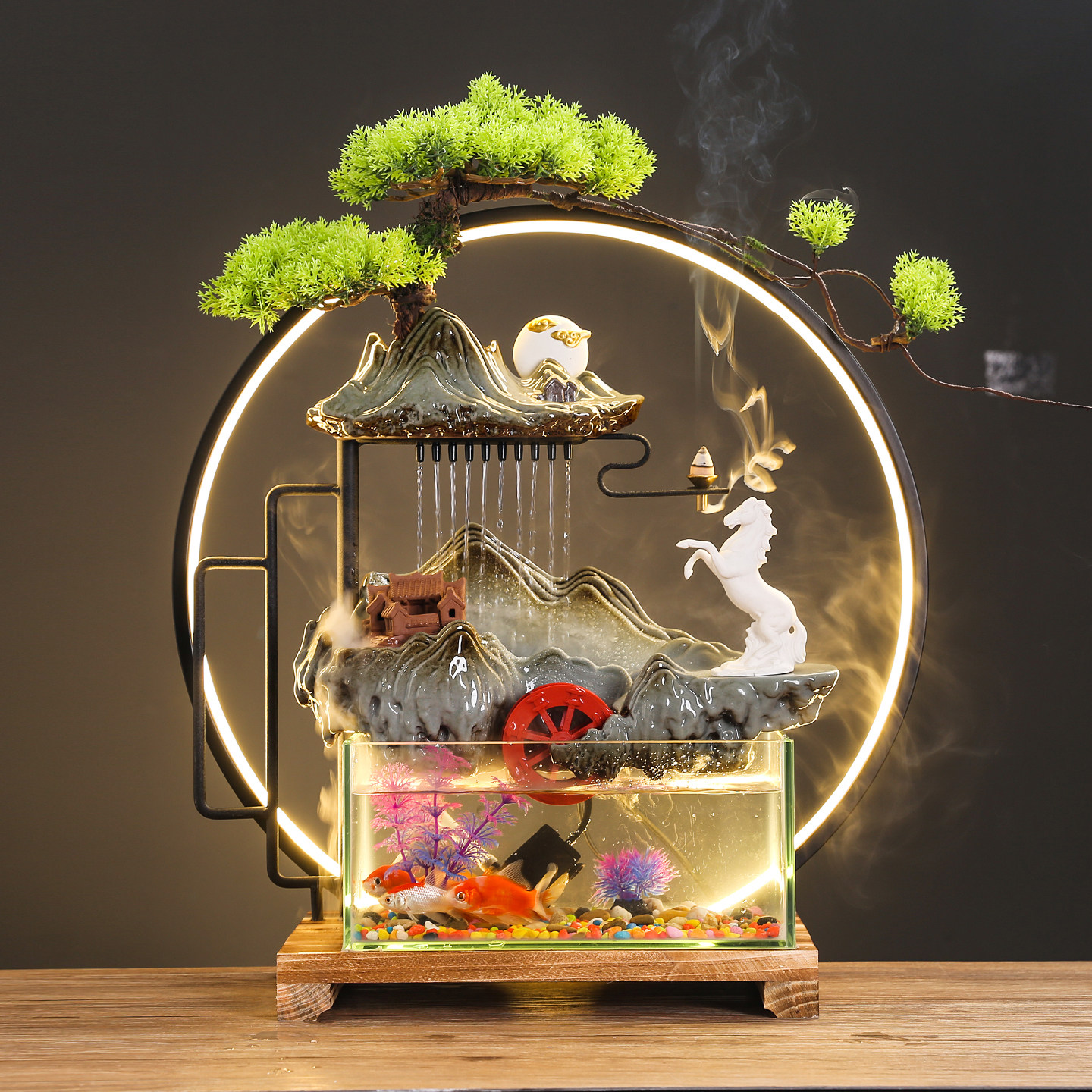 招财家居流水循环玻璃鱼缸客厅电视柜装饰风水轮摆件乔迁新居礼品,淘宝优惠券,粉丝福利购,淘宝优惠卷