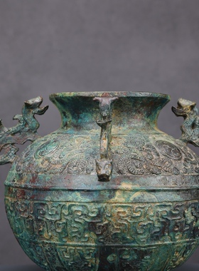 山西古青铜器摆件西周四龙罍酒具博物馆文化展览收藏艺术品摆件