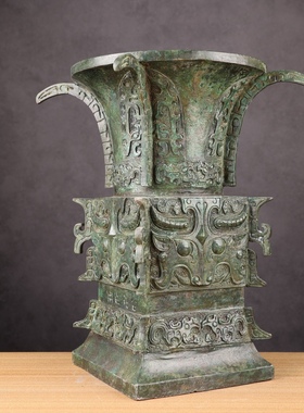 铜祥德工艺 东周饕餮纹方座圆口尊博物馆古玩收藏高档青铜礼器