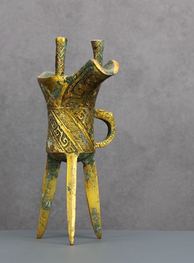 角觯古酒杯酒酒尊摆件铜爵单双柱饮酒器装饰觚青铜器博物馆斝樽