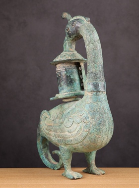 铜祥德工艺 战国凤鸟灯家具礼品青铜器摆件古玩收藏山东博物馆藏