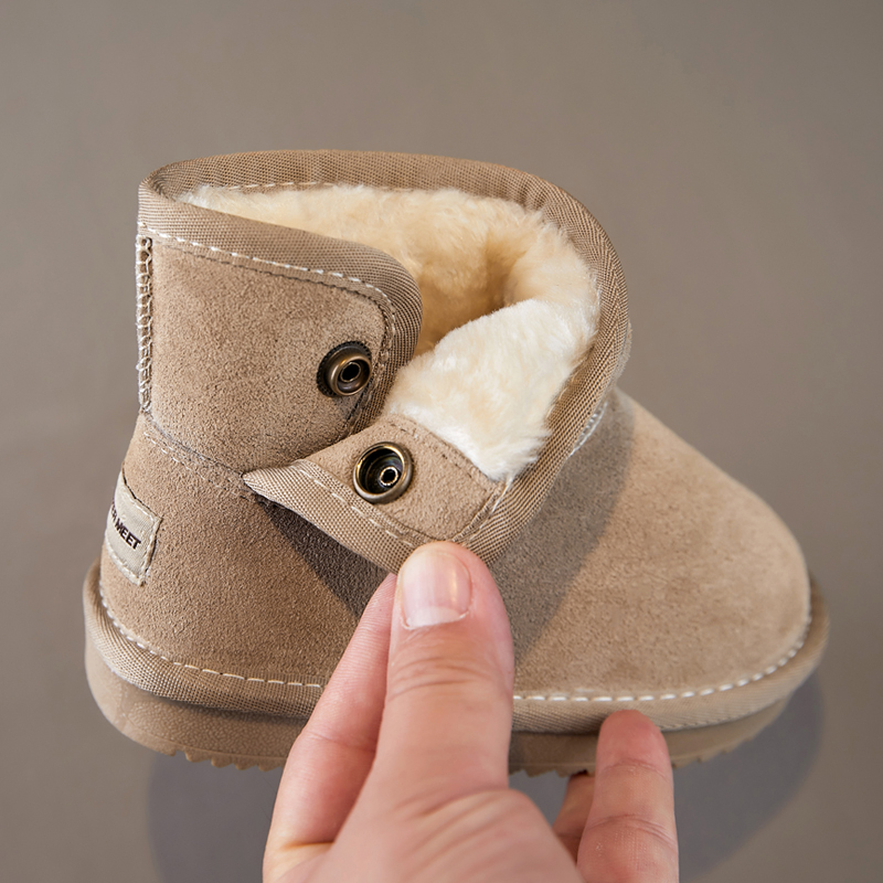 儿童雪地靴冬季新款女童靴子加绒加厚男童真皮保暖短靴宝宝棉鞋