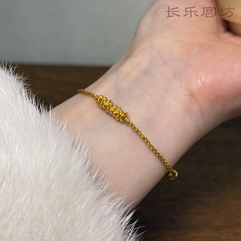 足金999小金珠转运珠 小克重黄金手工手绳细叠戴手链女生红绳礼物 - 图1