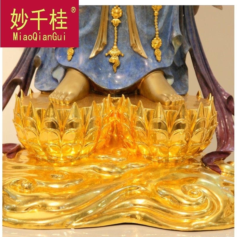 妙千桂纯铜贴金西方三圣观音菩佛像 妙千桂摆件