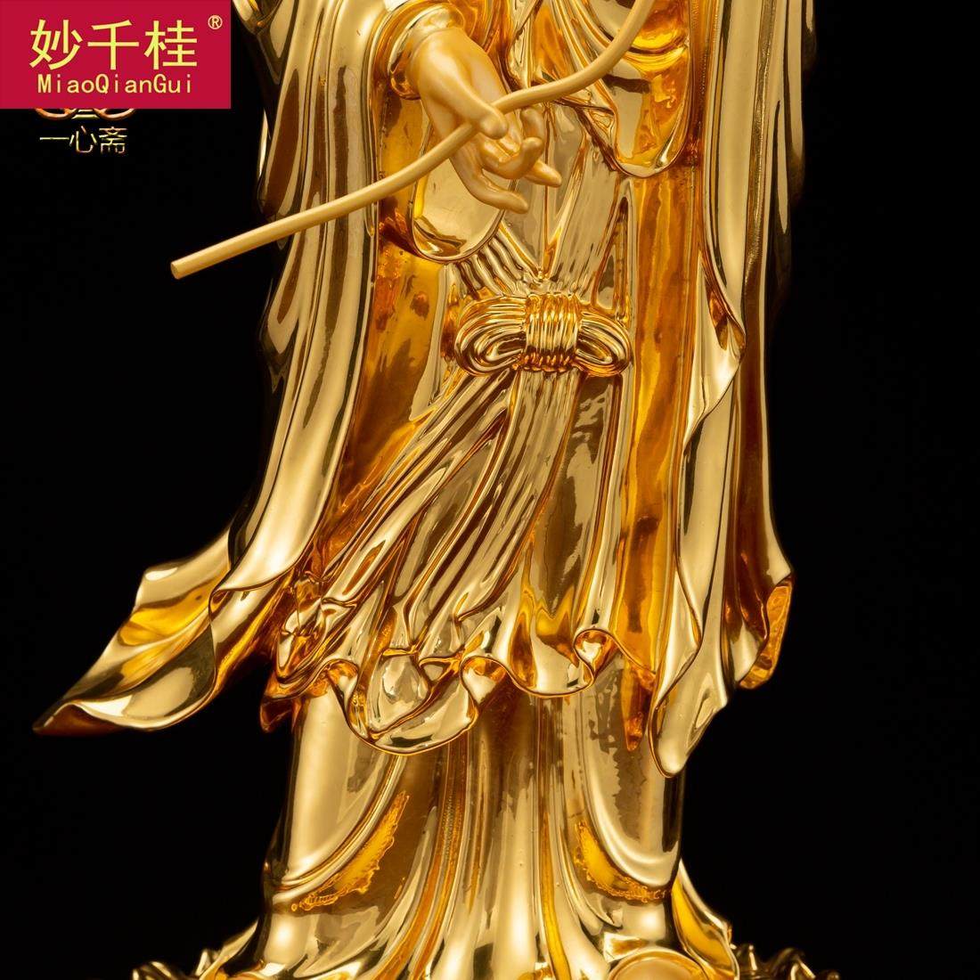 妙千桂西方三圣铜像台湾纯铜贴佛像 妙千桂摆件